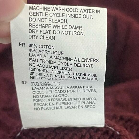 RD STYLE wine color, cable knit sweater, Cotton/ Acrylic blend , Size XS - Picture 4 of 7